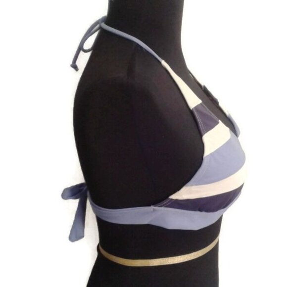 Baltex Size 12 Womens Striped Halter Bikini Top Nylon Spandex Purple New - Picture 2 of 5